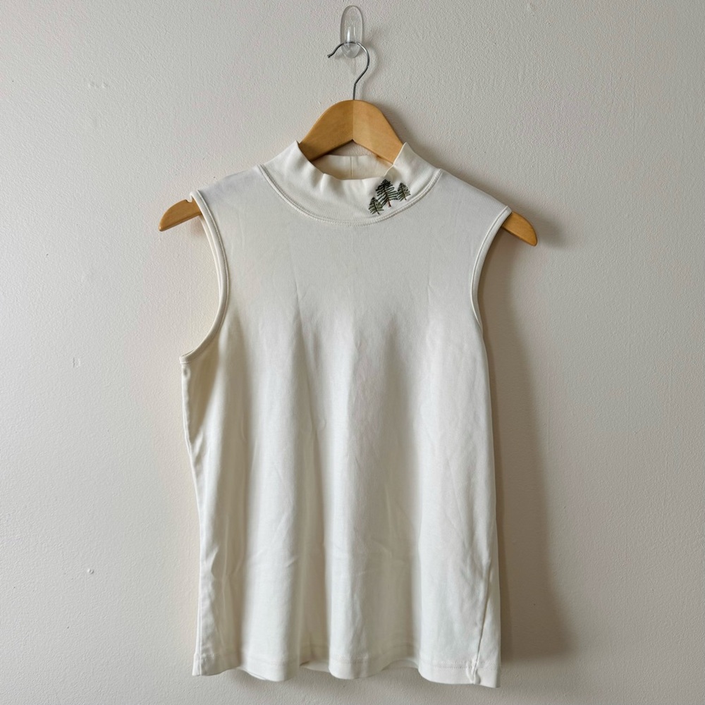 Christopher & Banks Sleeveless Mock Neck with Pine Tree Embroidery Size L